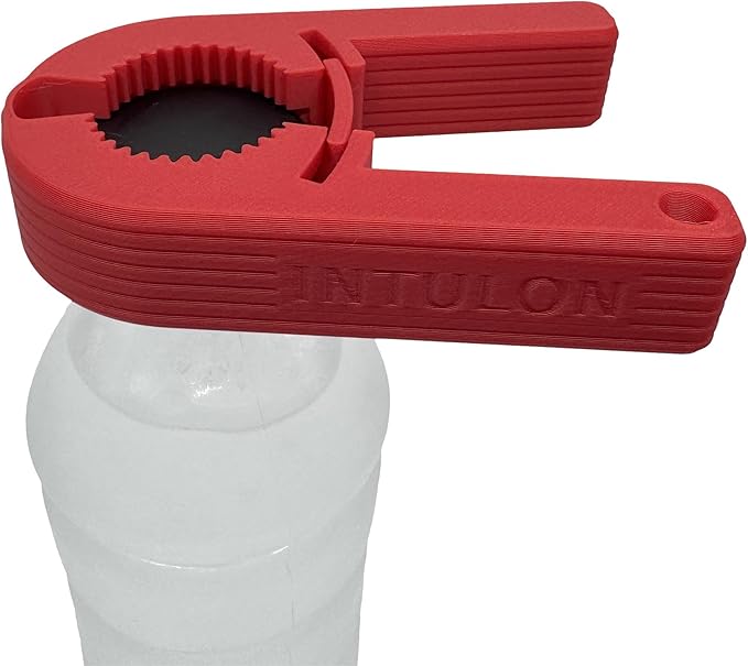 Intulon V7 Water Bottle Opener for Seniors Ergonomic Design Weak Hands Arthritis Friendly Twist Cap Remover Kitchen Gadget Handy Lightweight Utensil (Red)