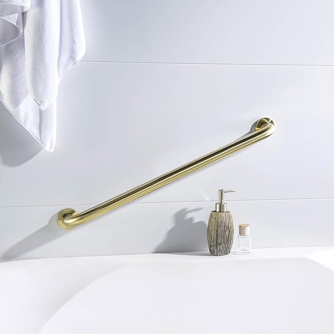 KIBI 24" Curved Bathroom Safety Grab Bar – Stainless Steel Shower & Bathtub Support Handle for Seniors, ADA-Style Anti-Slip Wall Mounted Rail, Rust-Resistant Brushed Gold Finish
