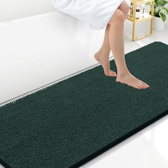 Arotive Bathroom Rugs 70x24, Extra Soft Absorbent Shaggy Chenille Bath Rugs, Machine Washable Rubber Backing Non-Slip Bath Mats for Bathroom Floor Tub and Shower, Home Decor Accessories,Blackish Green