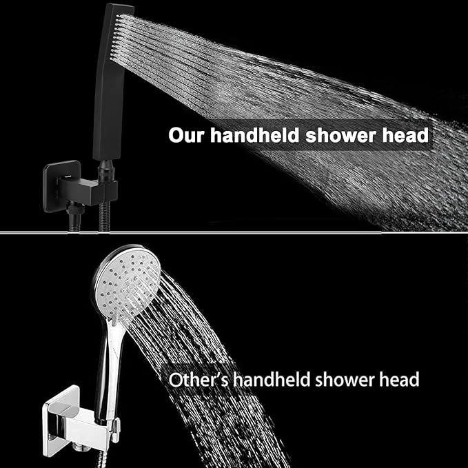 NearMoon Brass HandHeld Shower Head, Luxury High Pressure Shower Kit with Wall Connector and Hose Set, for Bathroom Showering System Contemporary Square Style (Matte Black)