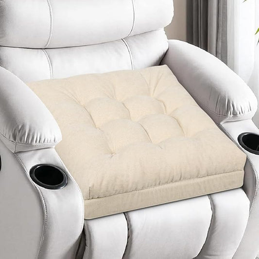 HAVARGO Recliner Cushions for Elderly, 20x20x5 Inch Thick Chair Cushion Patent Design Soft Tufted Dual Layer Booster Seat Cushions for Seniors Recliner Risers Beige 1P