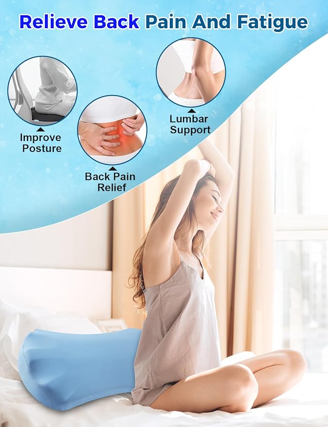 Fledano Lumbar Support Pillow for Bed – Memory Foam Lower Back Pain Relief Pillow for Sleeping, Ergonomic Lumbar Pillow for Side & Back Sleepers, Sciatica & Hip Pain Relief, Washable Cooling Cover