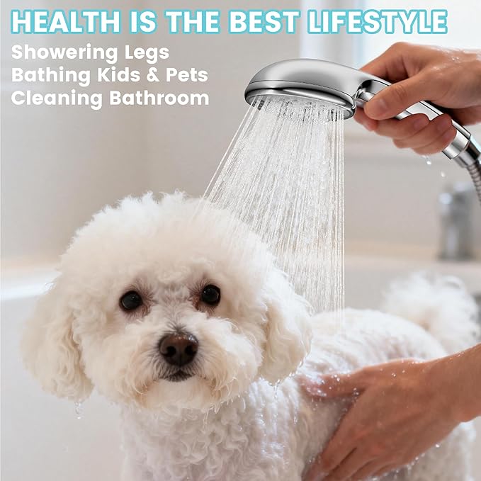 High Pressure Handheld Shower Head,5 Functions Powerful Water Spray Showerheads against Low Pressure Water Flow with Stainless Hose and Adjustable Mount, Chrome