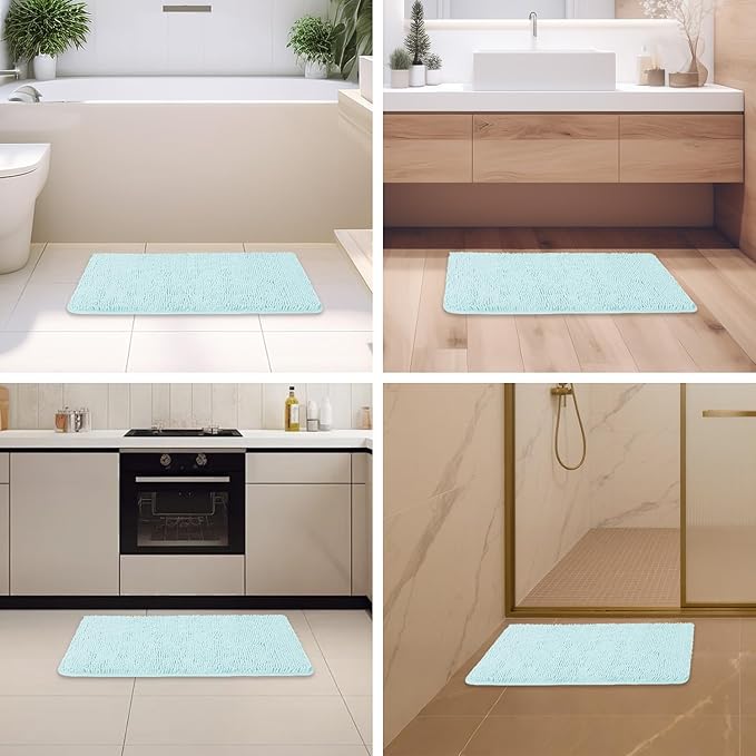 Aqua Bathroom Rugs – Absorbent and Washable Bath Mat, Non-Slip, Thick Soft Chenille Bath Rugs for Bathroom Floor, Shower, Sink - 20" x 32"