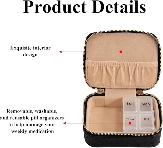 Weekly Pill Organizers, Portable Pill Case with Removable Pill Sorter, Travel Pill Organizer 7 Day,Vitamin Organizer 7 Day, Medicine Dispenser, Daily Pill Box Travel Case.
