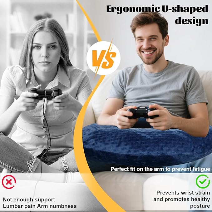 IFOYO Ergonomic Gaming Pillow for Lap, Blue U-Shaped Crochet Pillow for Lap Support, Soft Reading Pillows Provide Arms Legs Neck Support to Long Gaming Sessions, Crocheting, Reading, Working