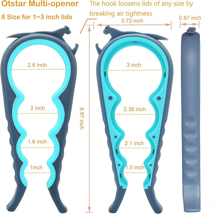 Otstar Jar Opener & Bottle Opener Set for Weak Hands - Multi-Function Kitchen Opener Tool for Seniors with Arthritis, Elderly - Includes Jar Lid Gripper Pad, Corkscrew Opener