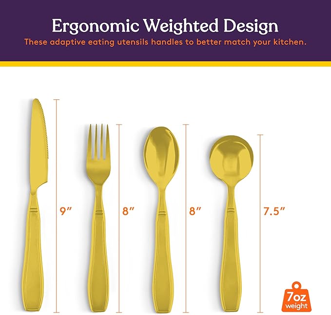 Special Supplies Premium Stainless Steel Weighted Flatware for Parkinson's Patients- Adaptive Silverware for Adults with Hand Tremors-Wide Non-Slip Grip, Easy to Clean -Weighted Silverware For Elderly