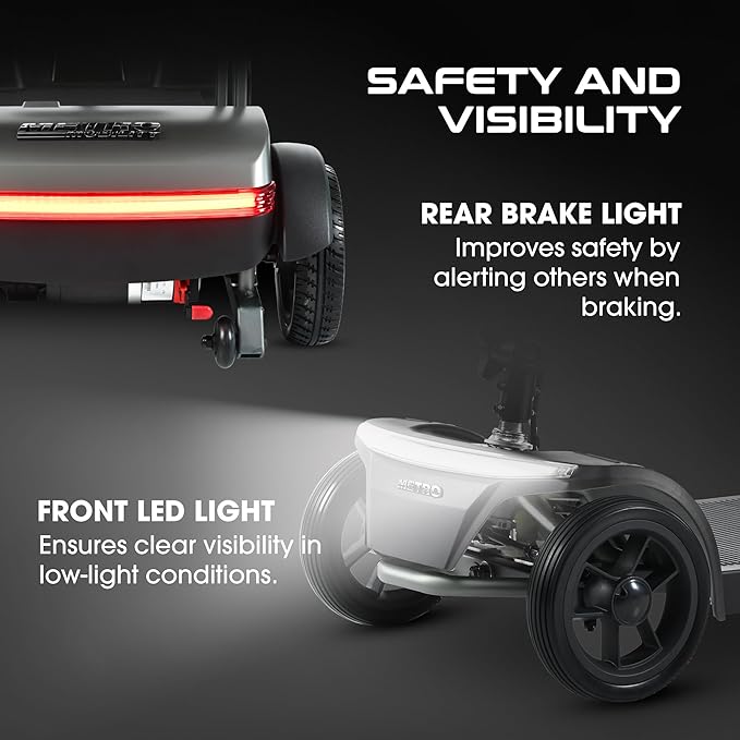 Metro Mobility Powered Mobility Scooters, 4 Wheel Mobility Scooters for Adults, 265 lbs Capacity Folding Mobility Scooter Lightweight, 20 Miles Long Travel Range Scooter with USB Charger Port Black