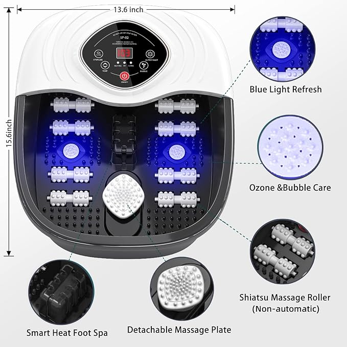 closewave Foot Spa Bath Massager with Heat, UV Ozone & Oxygen Bubbles,Shiatsu Rollers Epsom Salt Temperature Control, Relieves Stress and Feet Pain - Home Pedicure Soaking Tub Gift for Women/Men