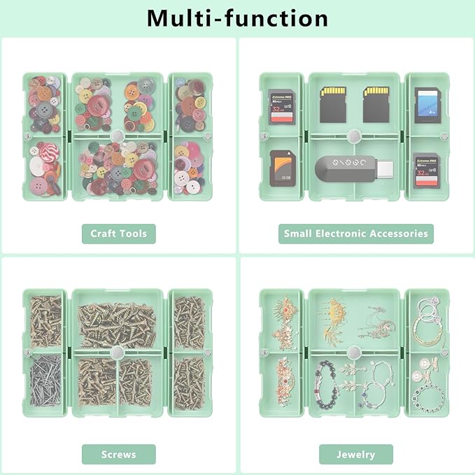 FYY Daily Pill Organizer, 7 Compartments Portable Pill Case Travel Pill Organizer,[Folding Design] Pill Box for Purse Pocket to Hold Vitamins,Cod Liver Oil,Supplements and Medication-Green