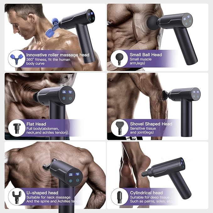 Rexin Scisfuture Massage Gun - Deep Tissue Percussion Massage with 6 Heads, 20 Speeds for Athletes, Relieves Sore Muscles