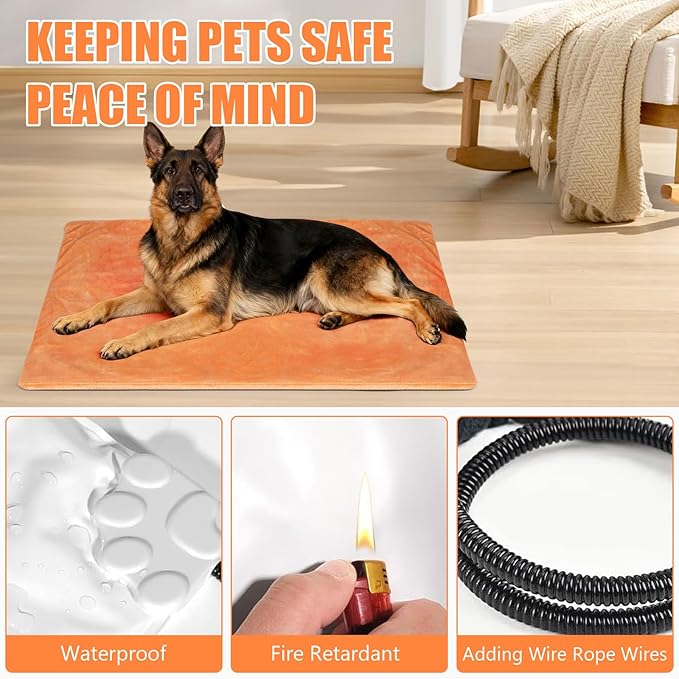 RIOGOO Pet Heating Pad, Electric Heating Pad for Dogs and Cats with Timer, 6 Level Adjustable Temperature Dog Heated Blanket (Brown, XL:36''x27'')