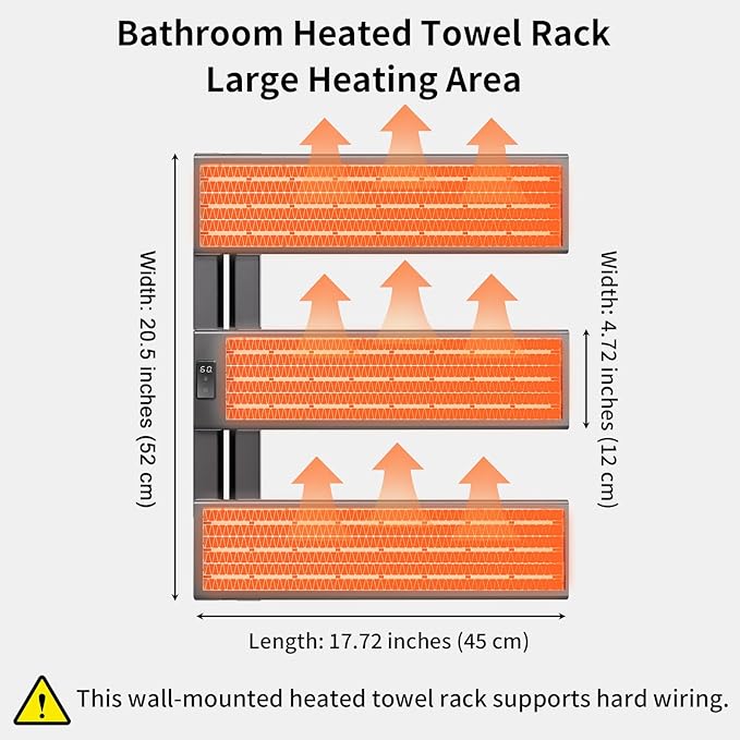 Verida Towel Warmer Rack, Support Hardwired and Plug-in, Wall-Mounted Electric Towel Heater, with Built-in Timer, Waterproof Aluminum Towel Warmer for Bathroom, LV-3S Gray