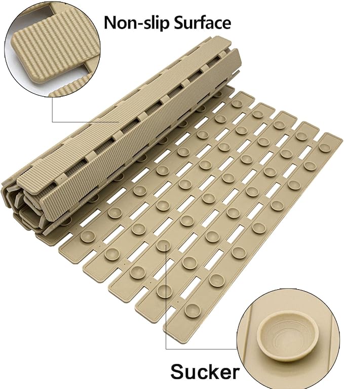 BEMISO Shower Mat Non Slip Bathtub Mat with Suction Cups and Drain Holes 27.5 x15.7 Inch Bath Mat for Tub & Shower.Easy Dry,Easy to Cut,Eco-Friendly