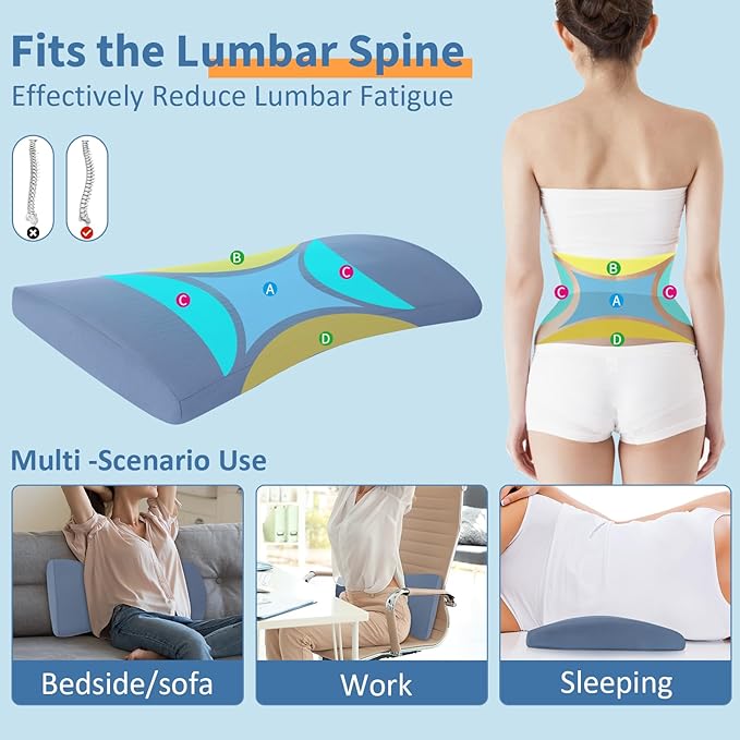 vamorry Lumbar Pillow for Sleeping, Lumbar Support Pillow for Bed for Back Pain Relief, Memory Foam Lower Back Pillow for Bed, Back Support Pillow for Side & Back Sleepers, Washable Cover