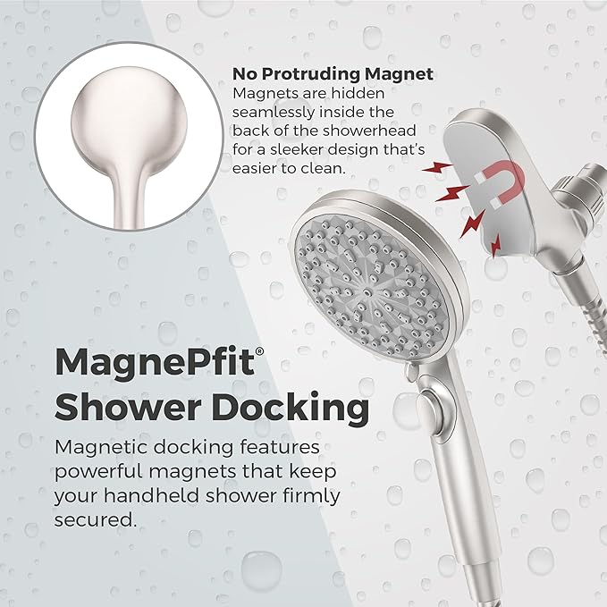 Pfister HydroFuse Handheld Shower Head with Magnetic Docking 6-Function High Pressure 2.5 GPM Polished Chrome Finish Hose Included for Bathroom Shower 016HFM01CC