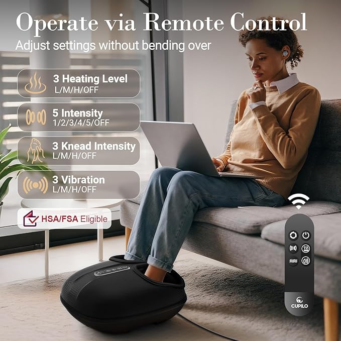Foot Massager for Plantar Fasciitis, Mothers Day Gifts for Mom, FSA Eligible HSA Store Feet Massager with Heat, Vibration and Compression, Deep Kneading for Tired Feet and Neuropathy (with Remote)