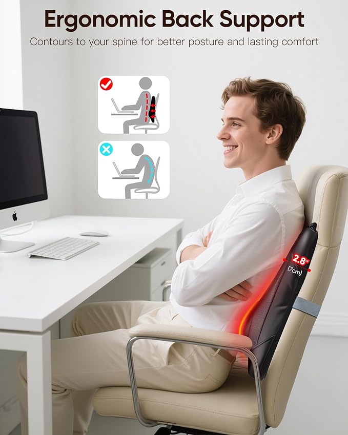 Back Massager for Pain Relief Deep Tissue : Rolling Up and Down, Not Just 4 Fixed Spots, Lower Back Massager with Heat, Shiatsu Kneading Massage for Office Home Car Use
