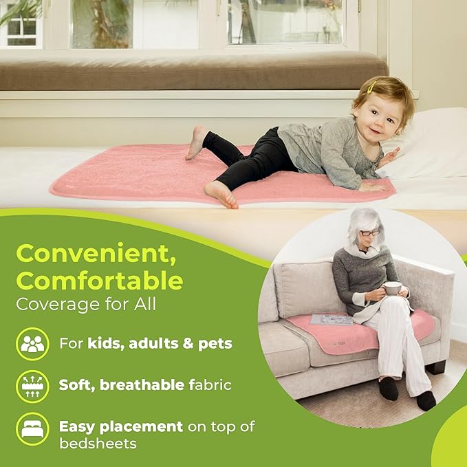 PeapodMats Bedwetting & Incontinence Waterproof Bed Mat - Reusable Underpad. Secure Placement & Breathable. Washable. Enviro Friendly 3x3 (Peach/Pink) Mattress Protector & Pee Pad for Kids & Adults