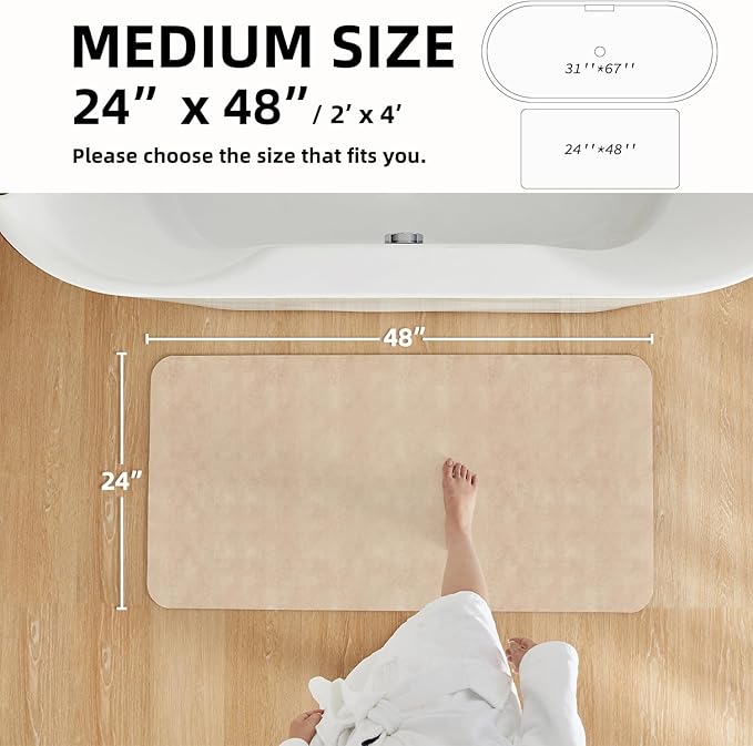 TYUU Bathroom Mat Quick Dry, Bathroom Rugs Non Slip Washable Thin Absorbent Bath Mat Fits Under Door Bathroom Floor Mat Perfect for Bath, Shower, or Sink 24"x48" Beige