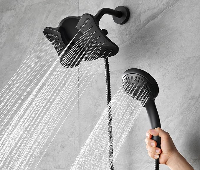 GRICH 2.5GPM Shower Head with Handheld Spray Combo: 2 in 1 Rainfall Shower Heads high pressure & Handheld Shower Head, 9 Spray Modes/Settings Detachable Shower Head with 60 Inch Hose, Black