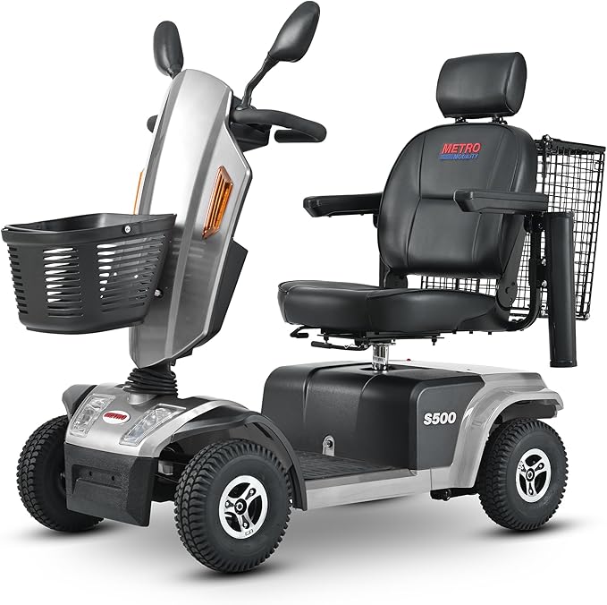 S500 4-Wheel Electric Mobility Scooter, Long-Range 52Ah Battery Up to 25 Miles, 500W Heavy-Duty Motor, 10” Pneumatic Tires, Adjustable Captain Seat, Storage Baskets for Seniors, Grey