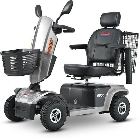S500 4-Wheel Electric Mobility Scooter, Long-Range 52Ah Battery Up to 25 Miles, 500W Heavy-Duty Motor, 10” Pneumatic Tires, Adjustable Captain Seat, Storage Baskets for Seniors, Grey