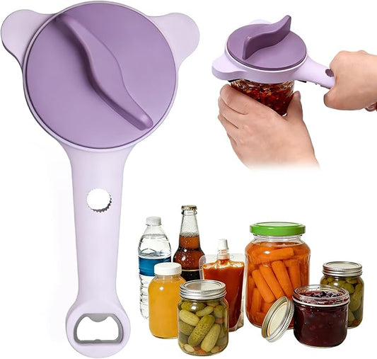 Multi-Functional 4-in-1 Jar Opener, Adjustable Stainless Steel Bottle Opener for Multi Size Jar Bottles with Ergonomic Non-Slip Handle Grip, Kitchen Helper for Seniors Weak Hands Arthritis