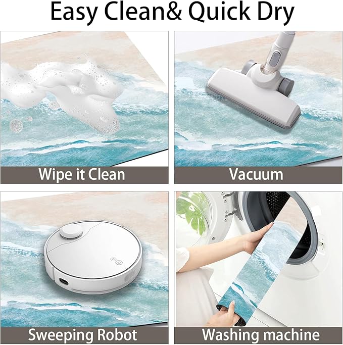 Quick Dry Bath Mat for Bathroom,Super Absorbent Beach Welcome Bath Rug Non-Slip Rubber Backing,Machine Washable Bathroom Floor Mat for Shower, Tub, Sink Area Coastal Beach 16x24