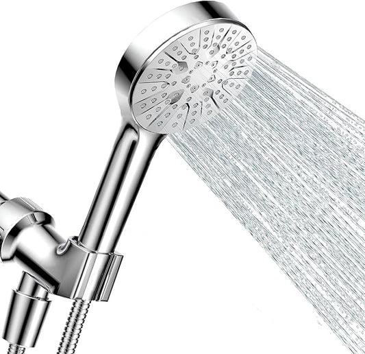 6-Mode Shower Head with Handheld, High Pressure Handheld Shower Heads, Detachable Showerhead 71" Extra Long Stainless Steel Hose Adjustable Brass Joint Holder for Bathroom Upgrade Chrome