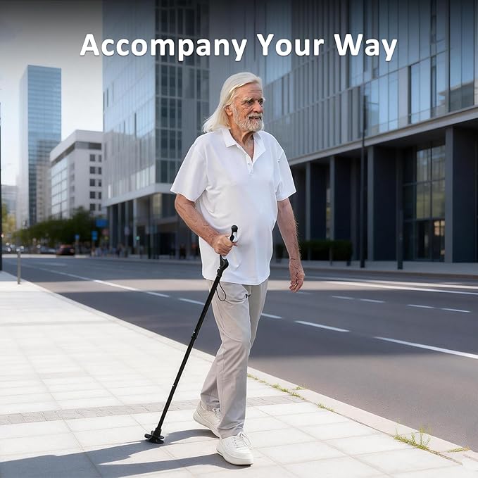 REHAND Adjustable Walking Cane for Seniors Adults - Ergonomic Anti-Slip Grip, 10 Height Settings (40"-49"), 350lbs Weight Capacity, Self-Standing Foldable Cane with Enhanced Anti Slip Base (Black)