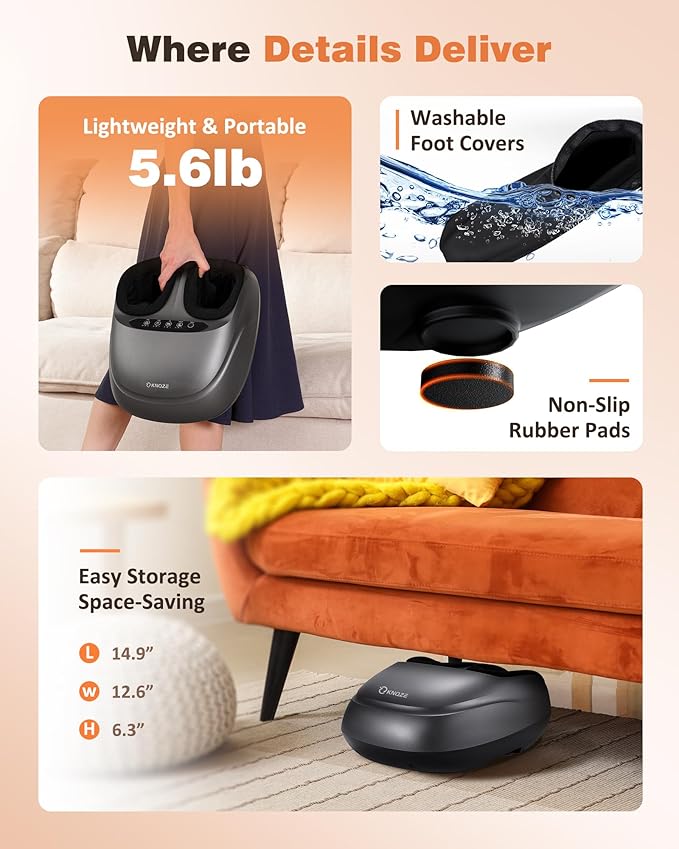 KNQZE Shiatsu Foot Massager with Heat, Compression, Deep Kneading Foot Massage for Plantar Fasciitis Relief, Remote Control, Multi Massage Modes, Auto Shut-Off Timer, FSA Eligible, Charcoal Gray