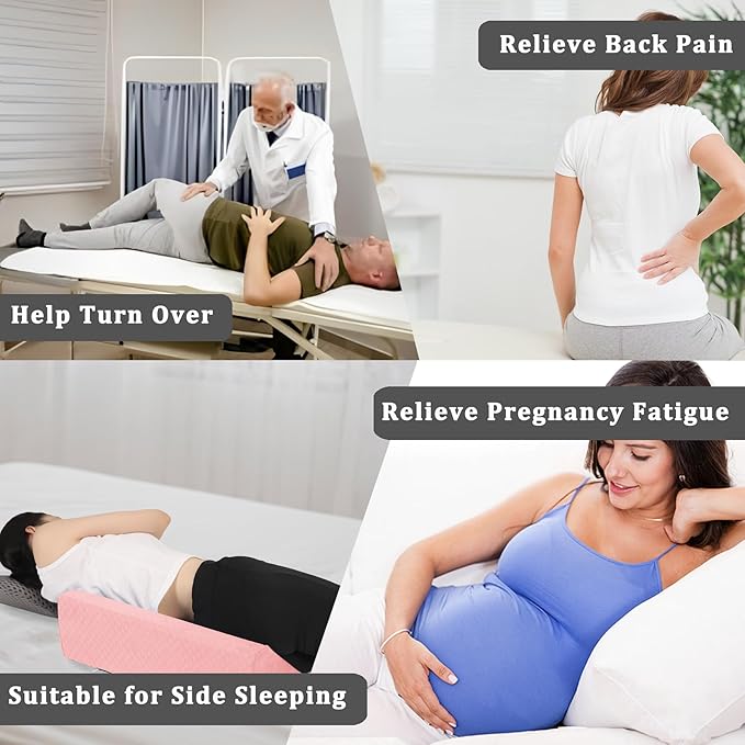 Bed Wedge Pillow for Side Sleeping Foam Filled Body Positioning Triangle Pillow Suitable for Pregnancy and Surgery Prevent Bed Sore for Leg and Back Support with Pillow Case (Light Pink)