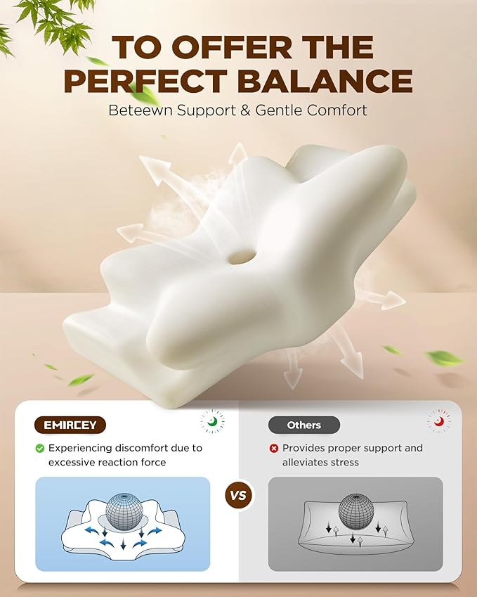 Sleep Doctor Approved Cervical Neck Pillow Sleeping, Ergonomic Contour Side Sleeper Pillows Adults, Cooling Orthopedic Pillow Pain Relief Support, Memory Foam Back Stomach Sleepers White,King