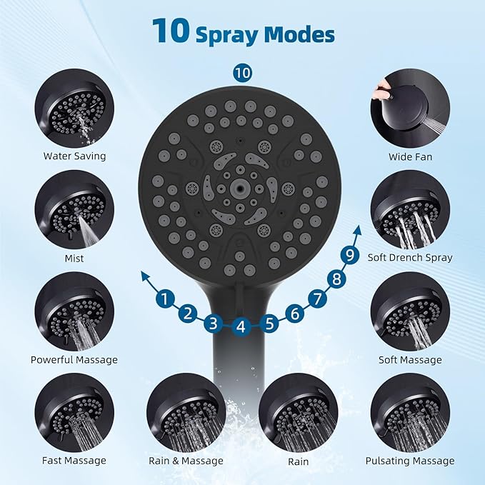 Hibbent All Metal cUPC Certified Shower Head, 10'' High Pressure Rain Shower Head, Handheld Showerhead Combo with 16'' Adjustable Extension Arm, 10 Sprays, 71'' Hose, Shower Holder, Oil Rubbed Bronze