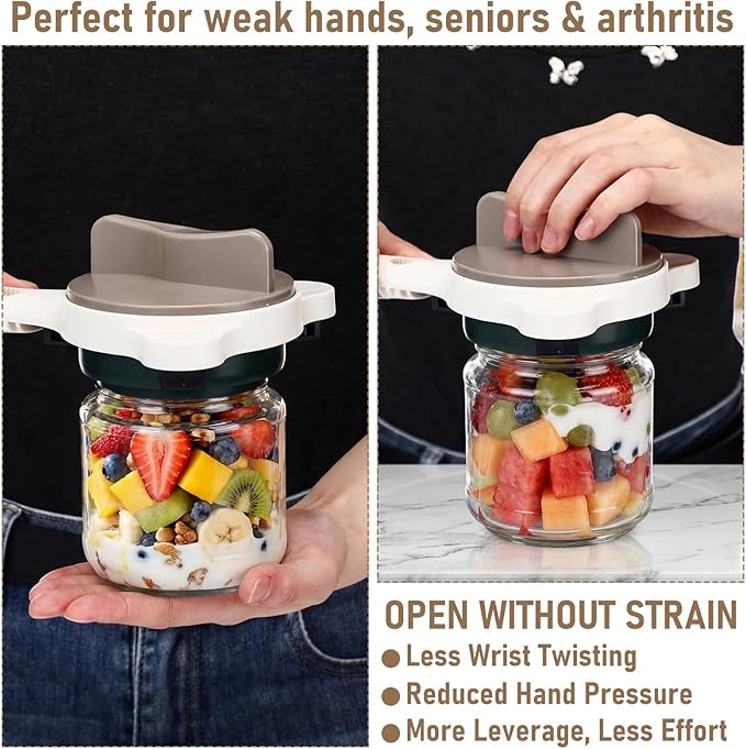 4-in-1 Strain Free Gripper Jar & Bottle Opener Easy Twist Can Opener for Tight Lids, Bottles, Ring Pull Cans for Weak Hands, Seniors, Arthritis