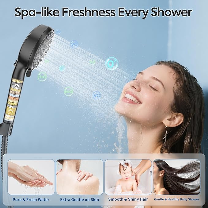 Teviora Filtered Shower Head with Handheld –High Pressure Hand Held Shower Head for Hard Water with Filters,79" Long Hose & Powerful Wide Fan Spray,Removes Chlorine and Impurities(Matte Black)
