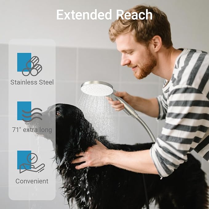 dual shower head with handheld combo,8.6 inch Rainfall showerhead,6 settings hand held shower heads with hose (Brushed Nickel)