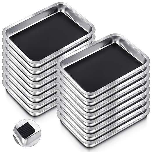 Conelist Dissection Pan with Wax Thicken and 4 Rubber Nonslip Mat Reusable Stainless Steel Thicken Dissection Pan for Lab Experiment Junior Senior(12.2 x 8.27 Inch,Black,16 Set)