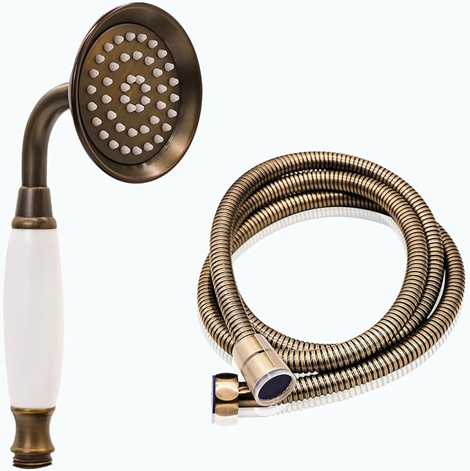 ENGA Vintage Hand-held Shower Rain Sprayer Telephone Shaped Ceramic Shower Head with 59 Inch Hose for Bathroom (Retro Bronze)