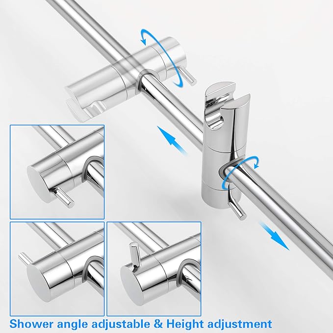 SKOWLL Chrome Shower Slide Bar 26-Inch Bathroom Shower Head Holder Bar with Adjustable Handheld Shower Holder, Wall Mount Shower Slide Bar No Drill
