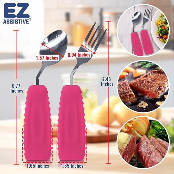 EZ Assistive Adaptive Weighted Utensils Set – Spoon and Fork for Hand Tremors, Parkinson’s, Elderly, and Arthritis – Adaptive Eating Utensils for Weak Grip and Limited Mobility