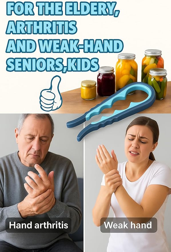 Jar Opener Bottle Opener and Can Opener for Weak hands - Seniors with Arthritis and Anyone with Low Strength - Mutil Jar Opener Get Lids Off Easily - Blue and Grey