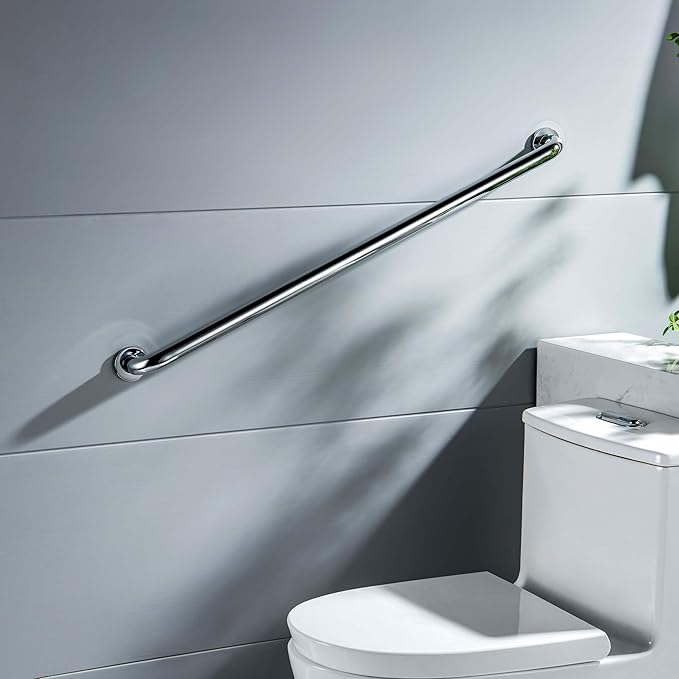 KIBI 36 Inch Stainless Steel Bathroom Safety Grab Bar | Curved Shaped Grab Bar for Bathtubs and Showers, Shower Safety Grab Bars for Seniors, Wall Mounted Anti-Slip Support (Chrome, KGB1036)