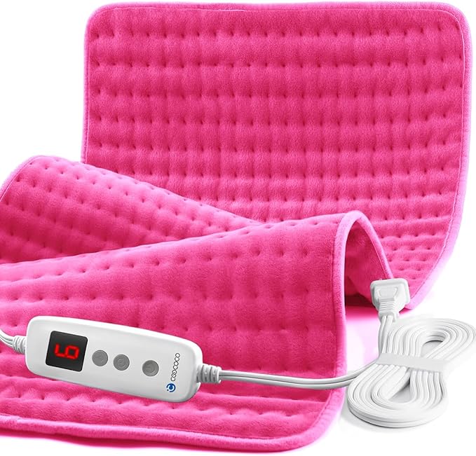 CooCoCo Pink Heating Pad for Period Cramps, 18" x 33" Large Heating Pad for Back, FSA Eligible Cute Heated Pad, 6 Heat Settings, Auto Off, Moist Heat, Heat Pad for Women Mom Wife Teens