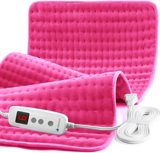 CooCoCo Pink Heating Pad for Period Cramps, 18" x 33" Large Heating Pad for Back, FSA Eligible Cute Heated Pad, 6 Heat Settings, Auto Off, Moist Heat, Heat Pad for Women Mom Wife Teens