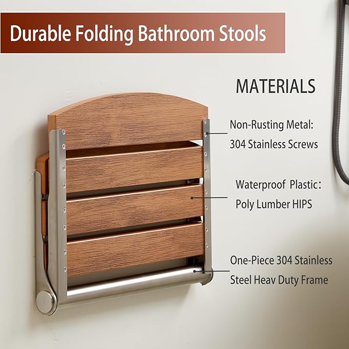 17.5" Folding Shower Seat Wall Mounted,Foldable Shower Bench,Fold Down Shower Seat,Folding Shower Seat Bench,Wall Mount Shower Seat Bench Chair (Teak)