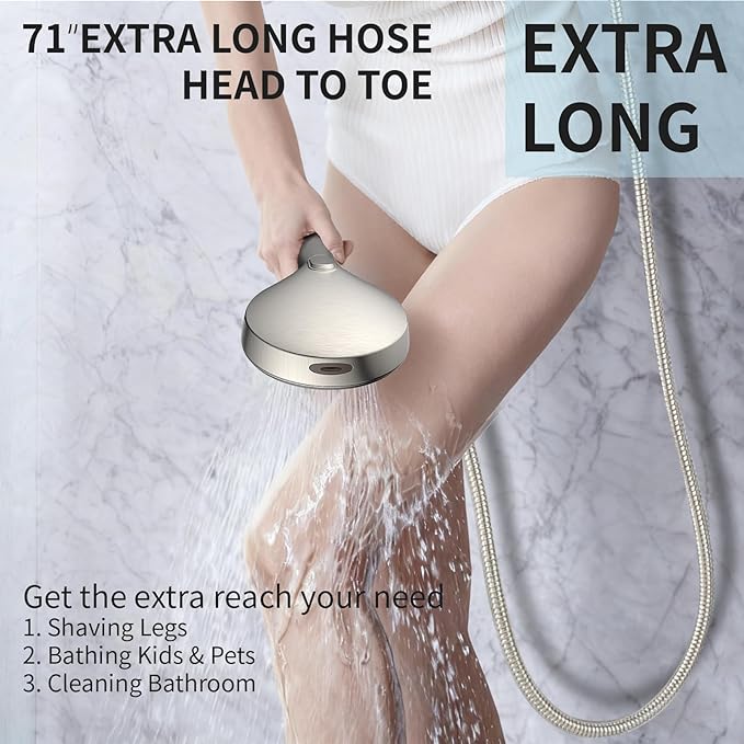 Shower Head, High Pressure 9-Spray Modes Handheld Showerhead, 71" Long Hose Hand Held Shower, Brushed Nickel Shower Head With Wall Bracket & Power Wash