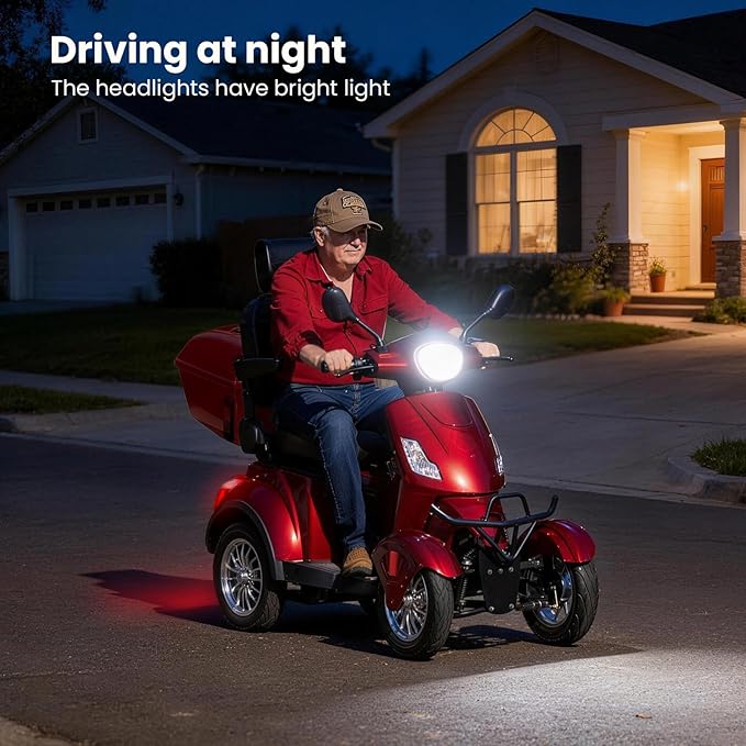 Super Large Electric 4 Wheel Mobility Scooters, Heavy Duty 800W Wheelchair Device, 25 Miles Long Range, All Terrain Mobility Scooter，Speed Adjust, Remote Key,Receive Ready to Ride (Red)
